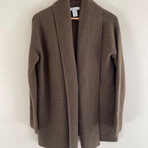 NORDSTROM SIGNATURE 100% Cashmere Green/Brown Long Ribbed Cardigan: NWOT! Small